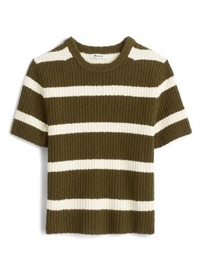 Madewell Stripe Bouclé Knit Crewneck Sweater Top - Expedition Green